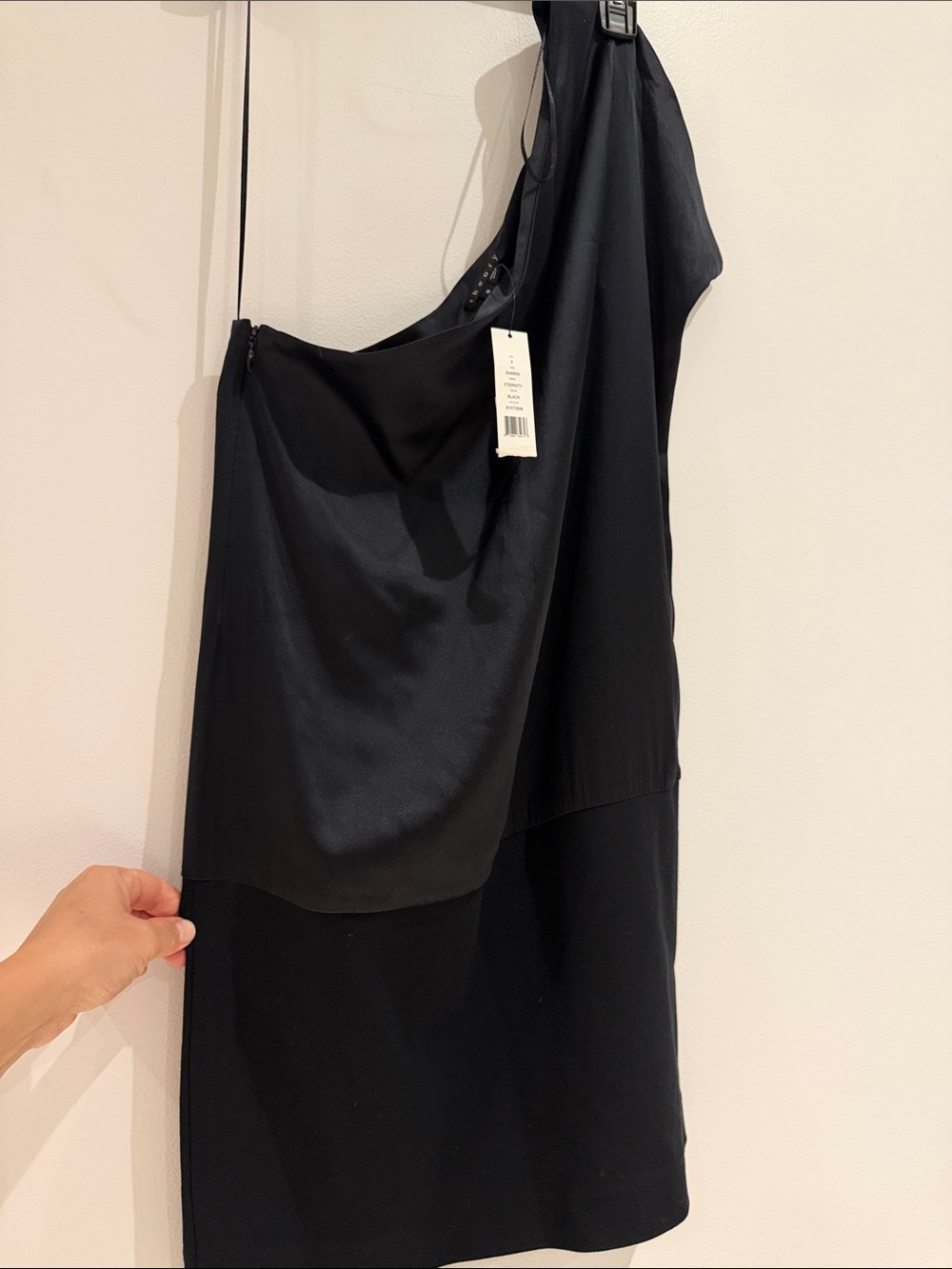 Theory Black One-Shoulder Satin Panel Dress Size 8 NWT!